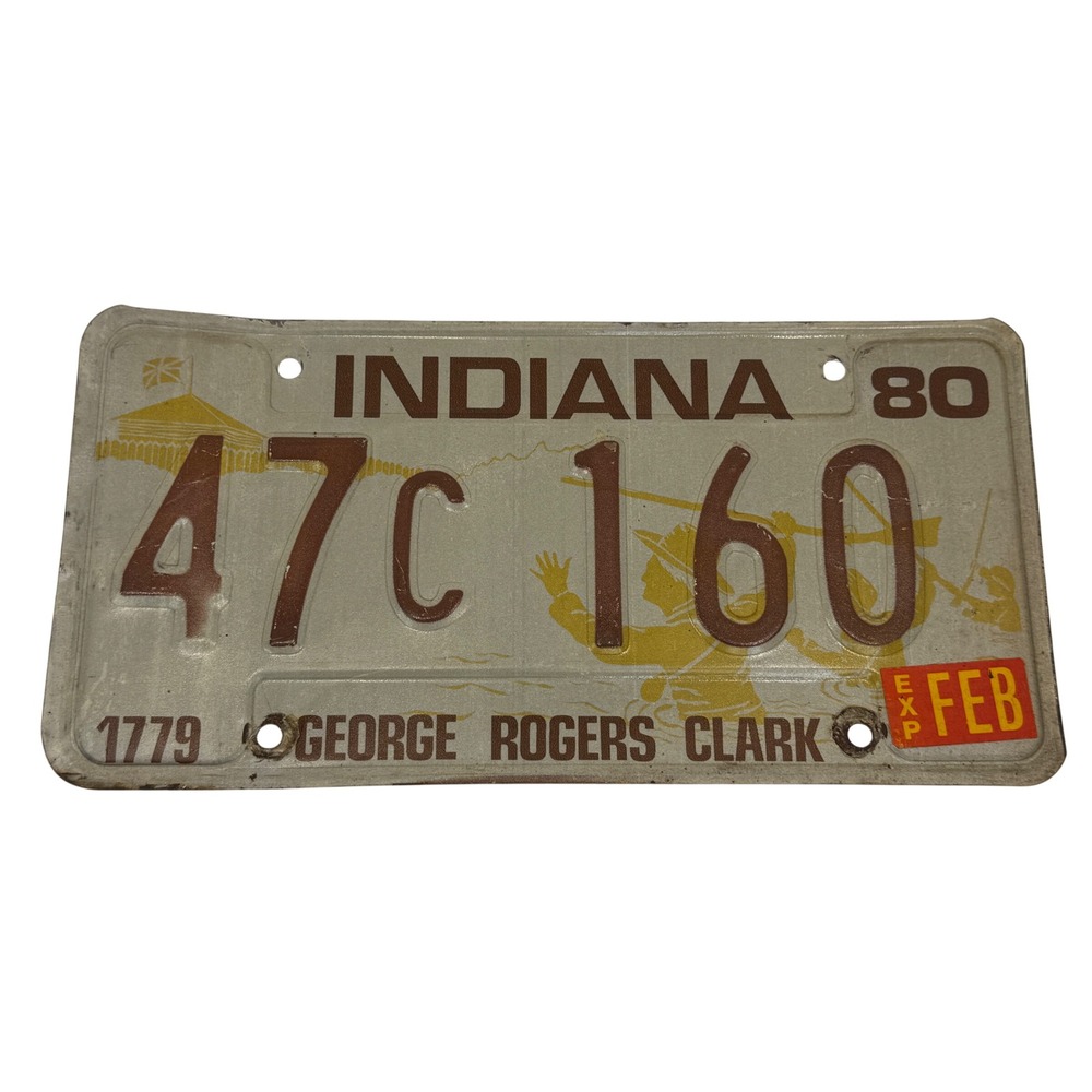 Indiana License Plate 1980 Vintage George Rogers Clark Metal Tag Brown Cream 80